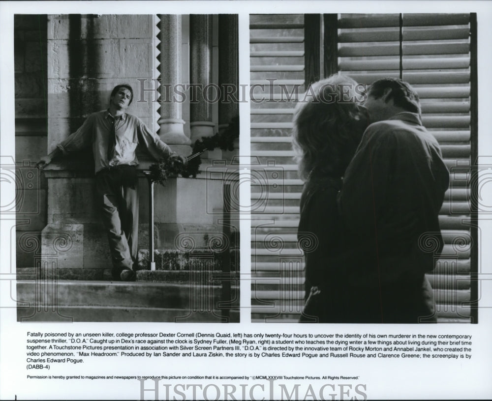 1988 Press Photo Meg Ryan and Dennis Quaid-D.O.A. movie scene - Historic Images