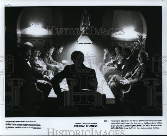 1983, Michael Douglas and Hal Holbrook in The Star Chamber. - Historic Images