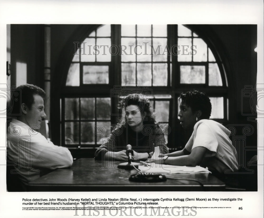 1991 Press Photo Harvey Keitel, Billie Neal and Demi Moore in Mortal Thoughts. - Historic Images