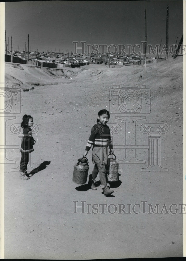 1990 Press Photo Ulan Bator&#39;s fringes in Mongolia-little girls - cvp92272 - Historic Images