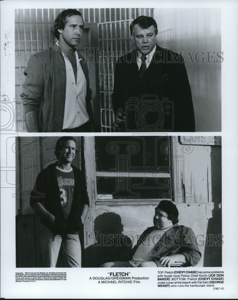 1985 Press Photo Fletch movie-Chevy Chase, Joe Don Baker, George Wendt-Historic Images