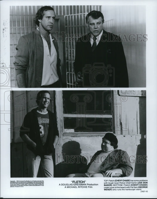 1985 Press Photo Fletch movie-Chevy Chase, Joe Don Baker, George Wendt-Historic Images