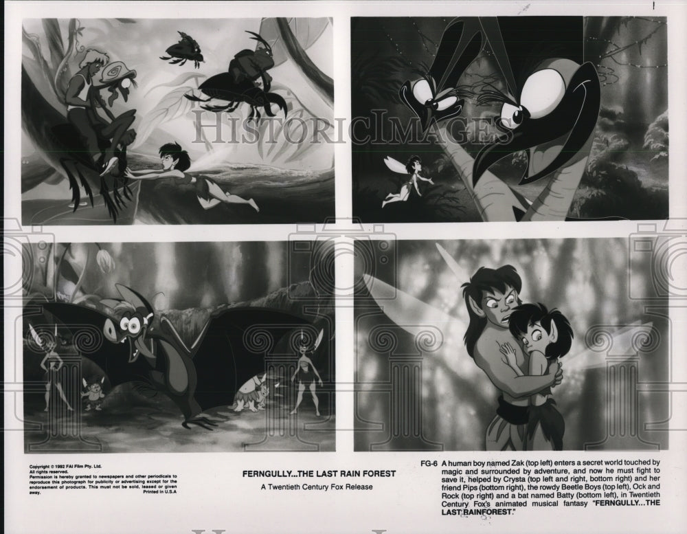 1992, Scenes from animated movie FernGully The Last Rainforest. - Historic Images