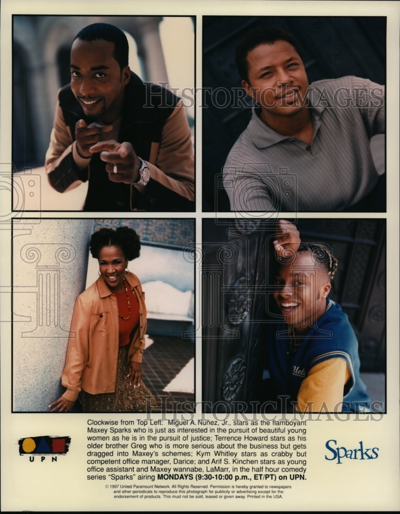 1997, Miguel A. Nunez, Jr., Kym Whitley and Arif Kinchen in Sparks. - Historic Images