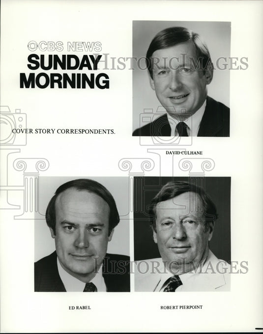 Press Photo Sunday Morning-CBS News, David Culhane, Ed Rabel, Robert Pierpoint - Historic Images