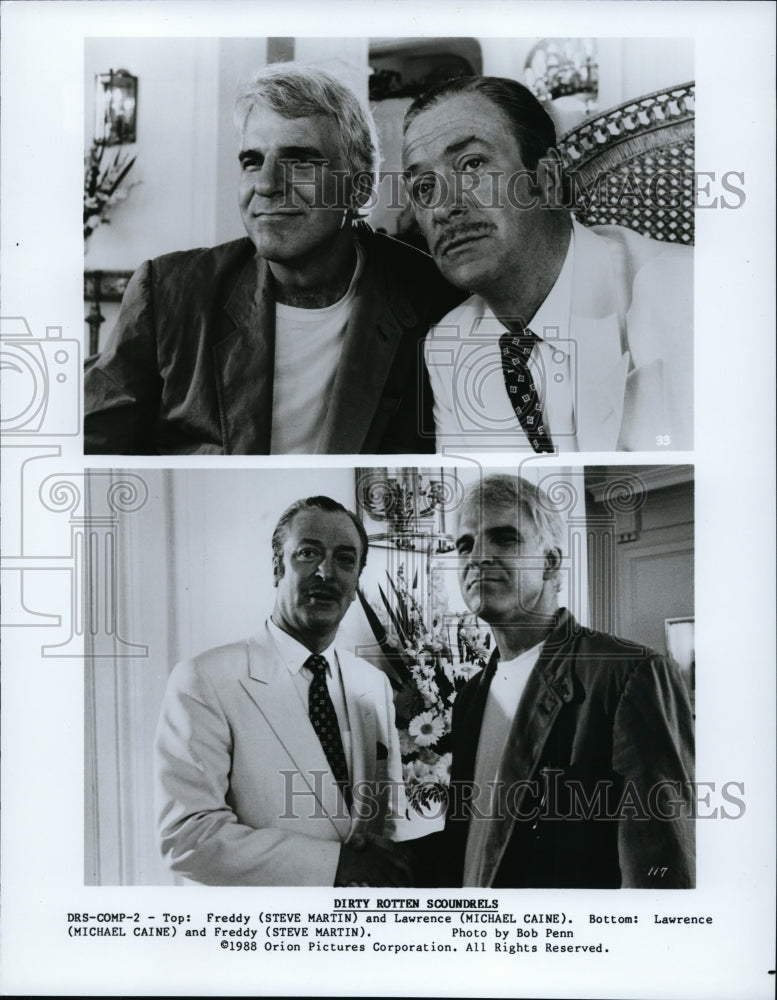 1988, Steve Martin and Michael Caine in Dirty Rotten Scoundrels. - Historic Images