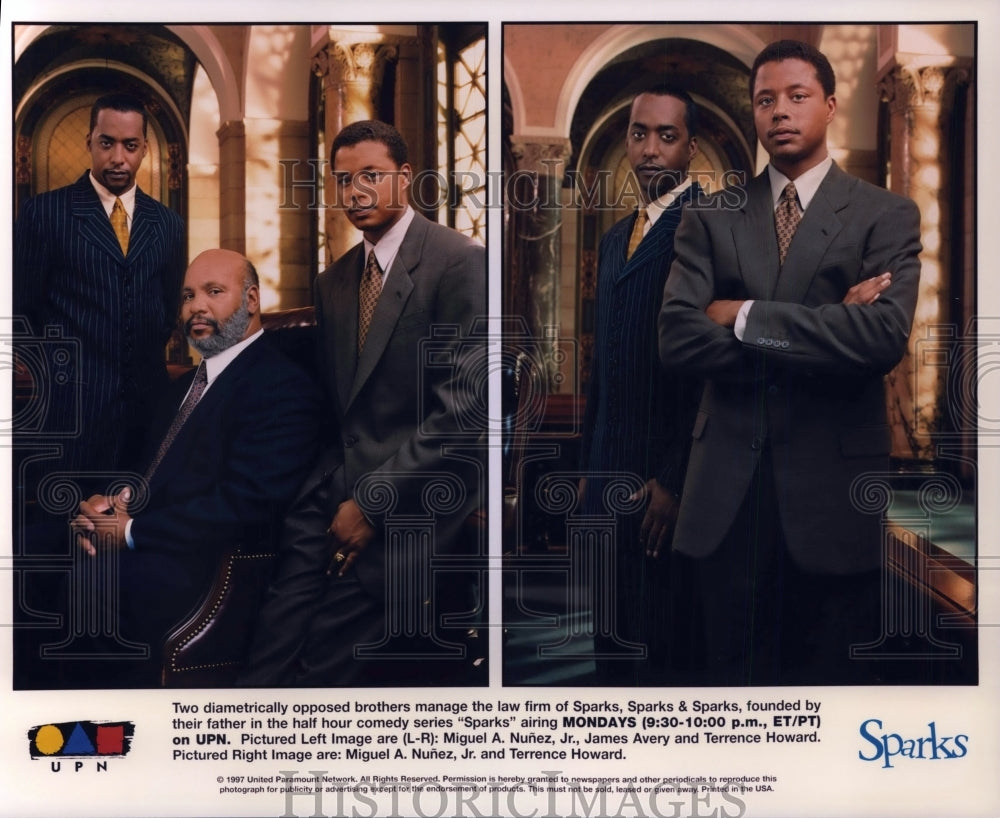 Press Photo Miguel NuÃƒÂ±ez, Jr., James Avery, &amp; Terrence Howard in Sparks - Historic Images