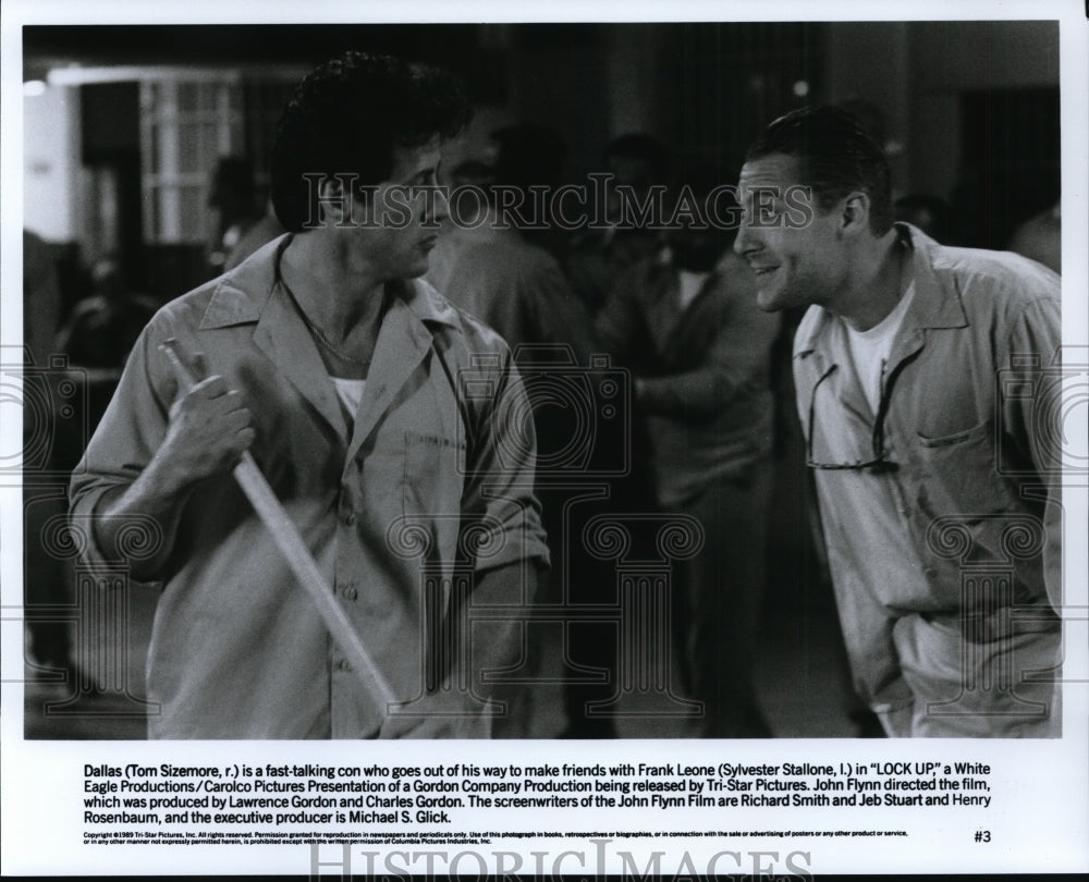 1990 Press Photo Lock Up-Sylvester Stallone and Tom Sizemore - cvp94831- Historic Images