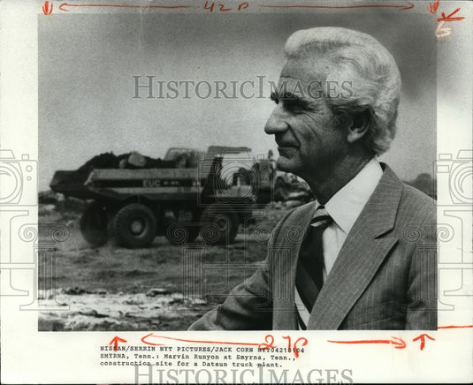 1981, Marvin Runyon at Smyrna, Tennessee, Datsun construction site. - Historic Images