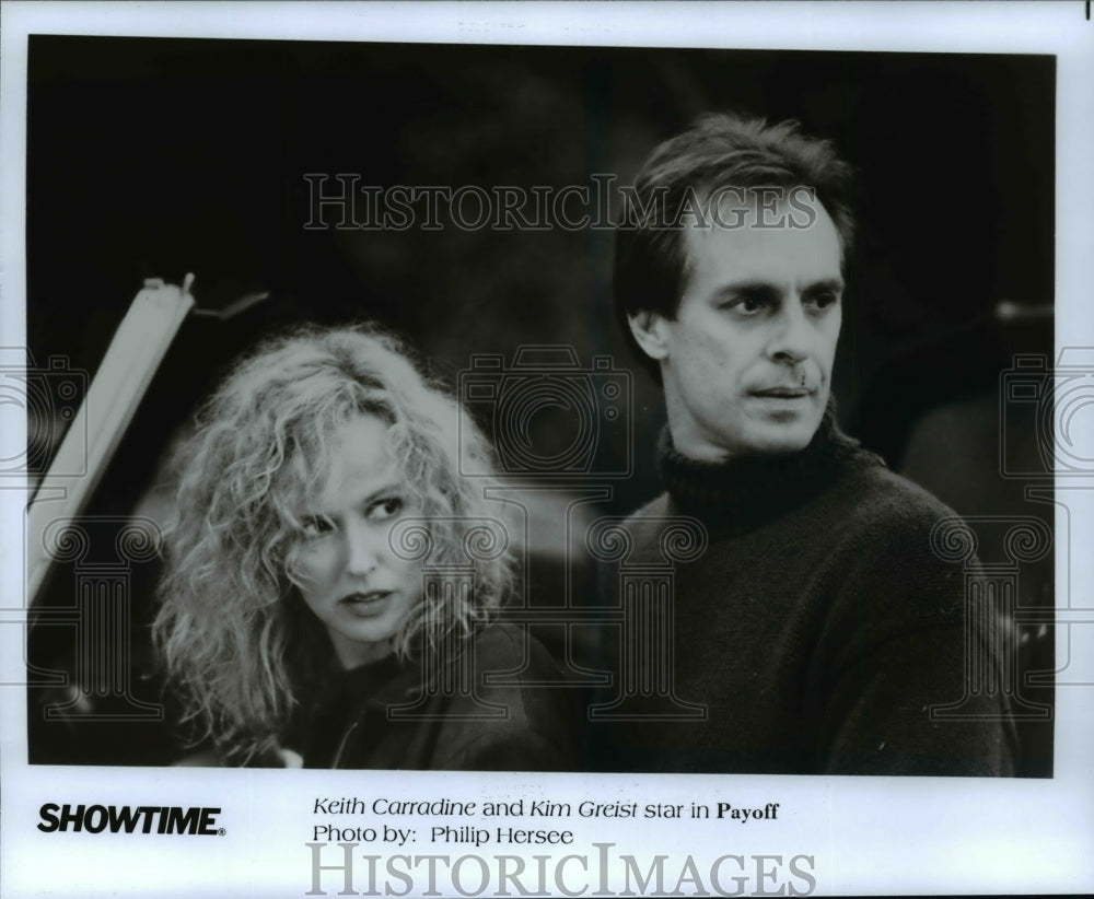 1992 Press Photo Keith Carradine and Kim Greist in &quot;Payoff.&quot; - cvp95949- Historic Images