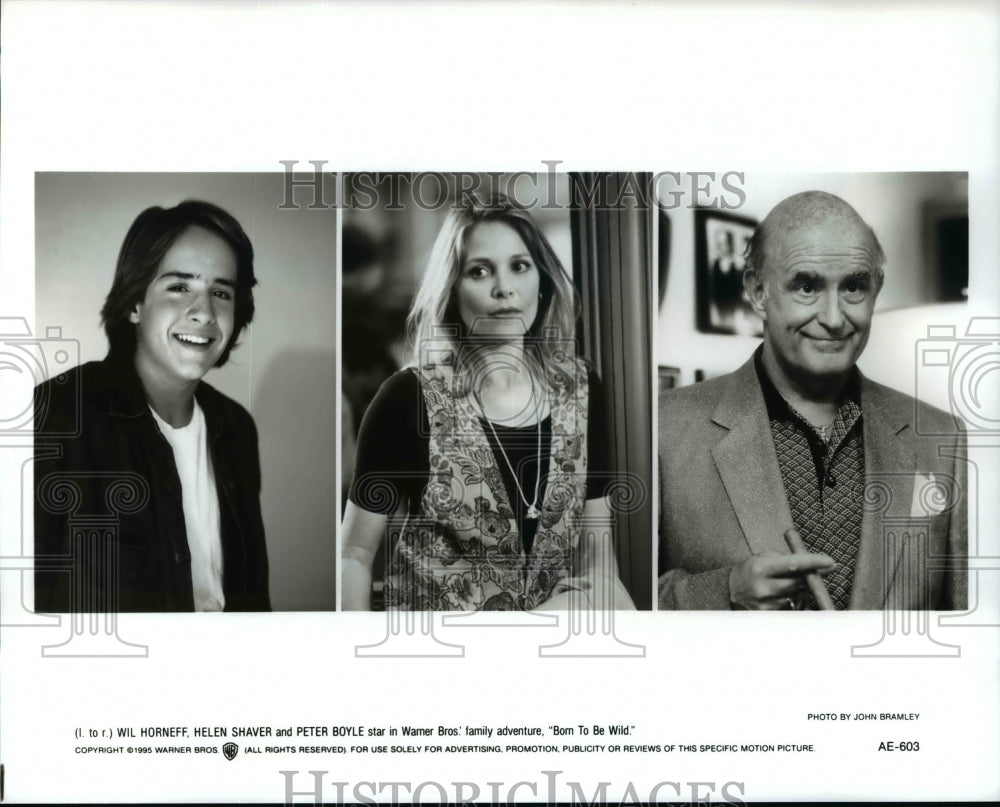 1995 Press Photo Wil Horneff, Helen Shaver and Peter Boyle in Born To Be Wild. - Historic Images