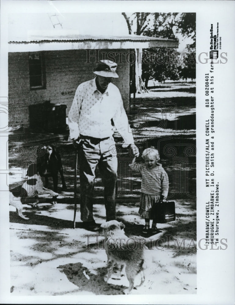 1984 Ian Smith and a granddaughter at his farm - Historic Images