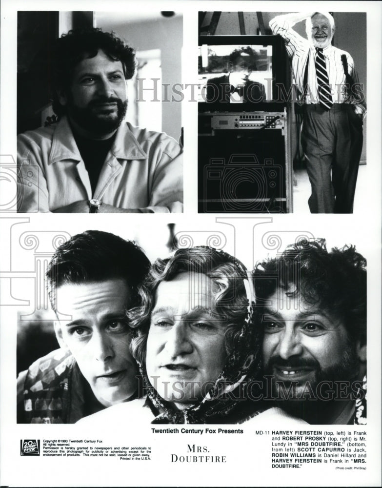 1993, Harvey Fierstein and Robin Williams in Mrs. Doubtfire. - Historic Images