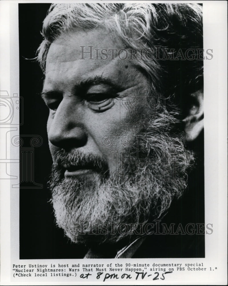 1980 Press Photo Peter Ustinov is host and narrator of &quot;Nuclear Nightmares&quot; - Historic Images
