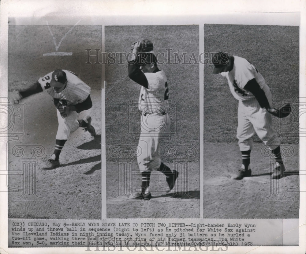 1958 Press Photo Early Wynn Winds Up And Throws Ball In Sequence As He Pitched - Historic Images