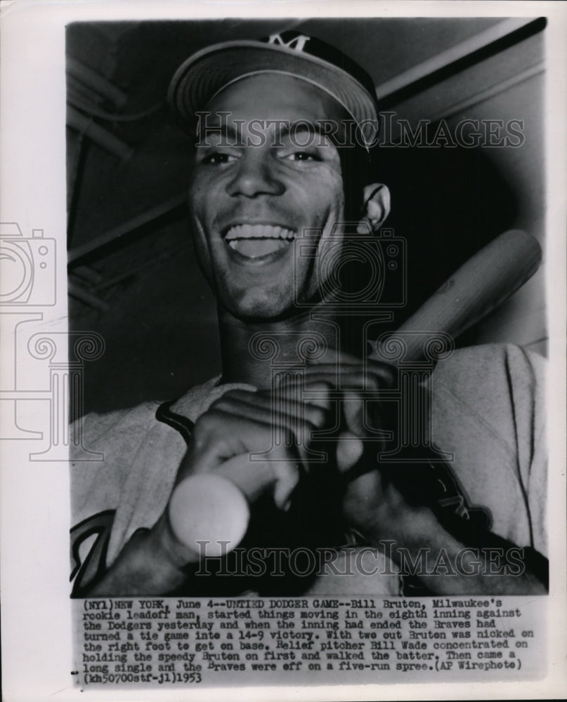 1953 Press Photo Bill Bruton, Milwaukee Braves Rookie Leadoff Man - cvs02695-Historic Images