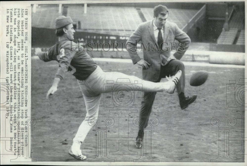 1970 New York Giant Coach Alex Webster & Pete Gogolak Kicking - Historic Images