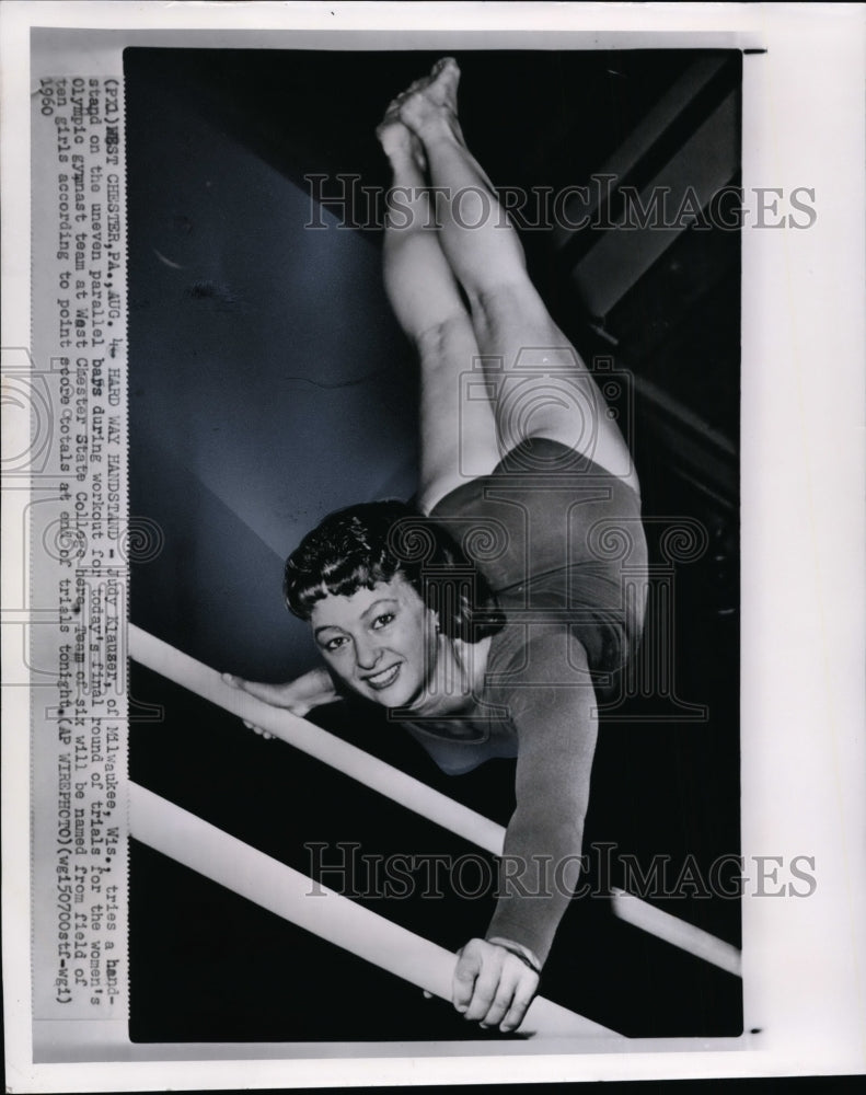 1960 Judy Klauser on Parallel Bars for Olympic Trials for Gymnastics - Historic Images