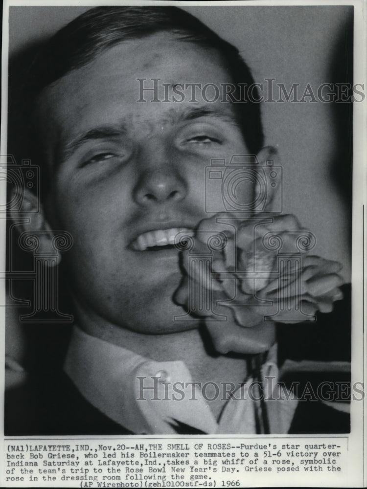 1966 Purdues' Quarterback Bob Griese Smells Rose for Rose Bowl - Historic Images