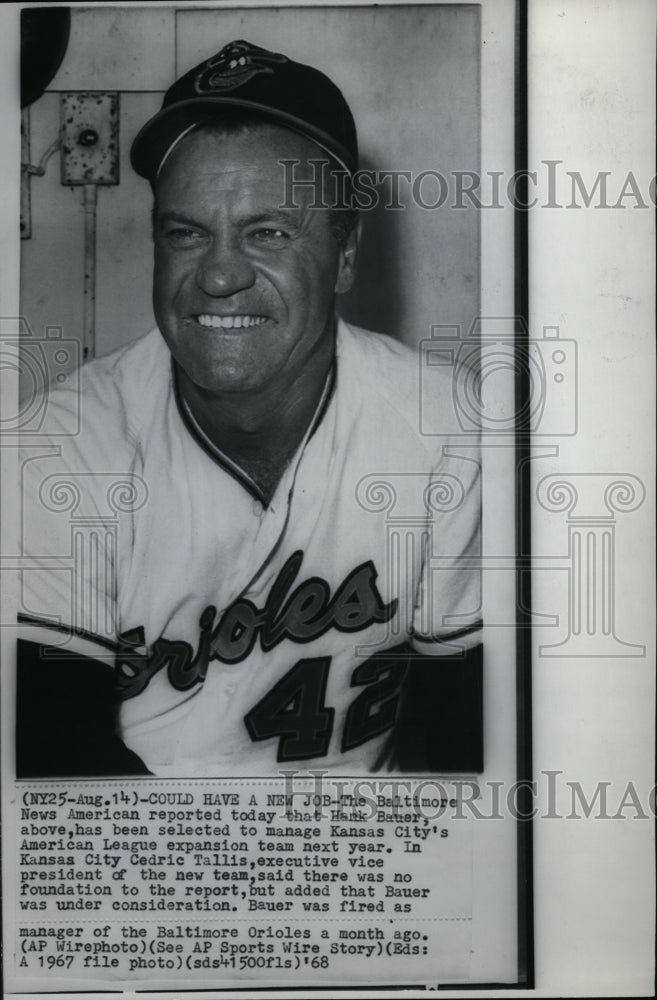 1968 Press Photo Hank Bauer Reported to Manage Kansas City Expansion Team - Historic Images