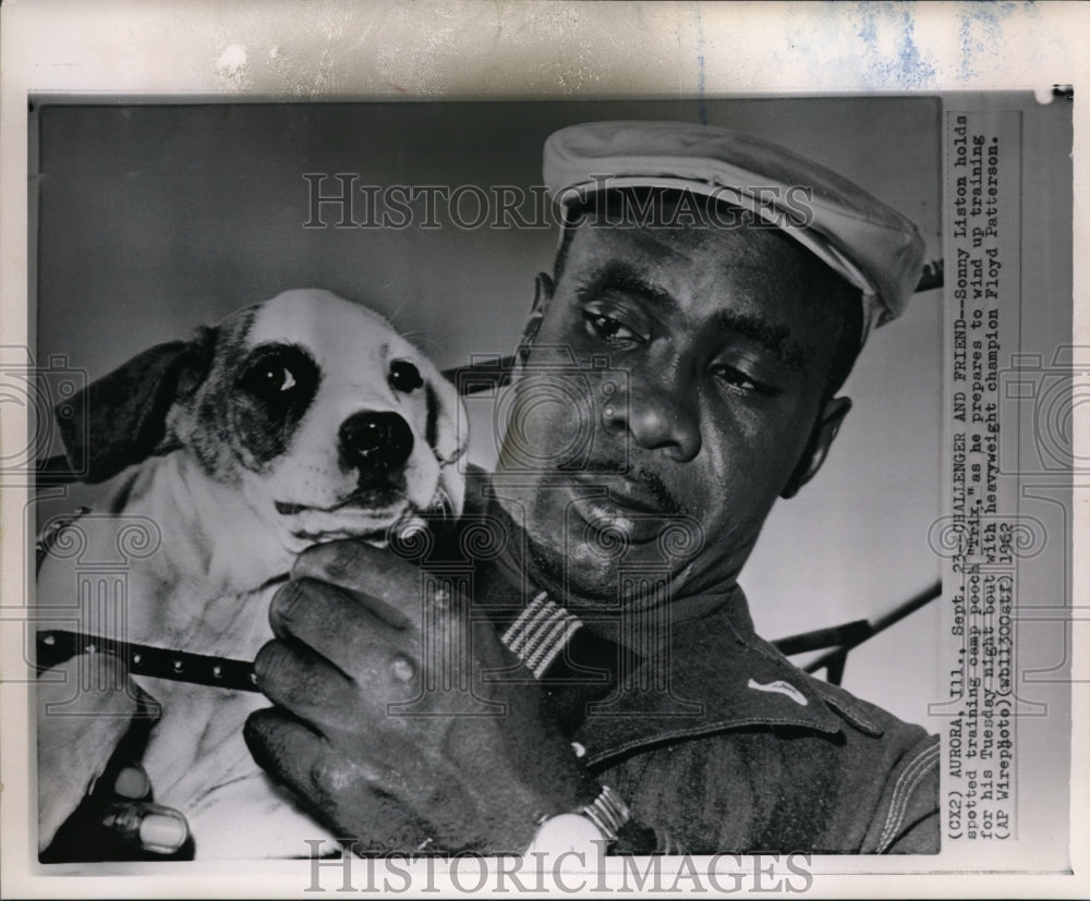 1962 Sonny Liston Holds Spotted Training Camp Pooch Trix - Historic Images