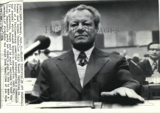 1974 Wire Photo Former West German Chancellor W Brandt Testifies on Spy Scandal - Historic Images