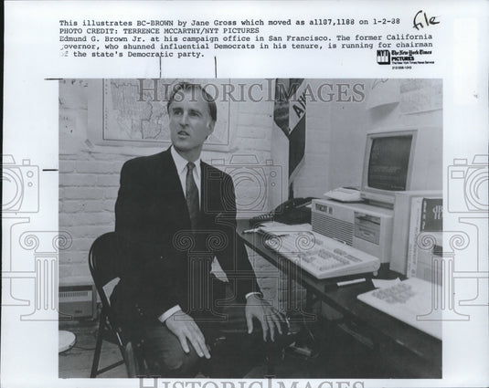 1988 Press Photo Edmund Brown Jr vying -chairman of the State's Democratic party - Historic Images
