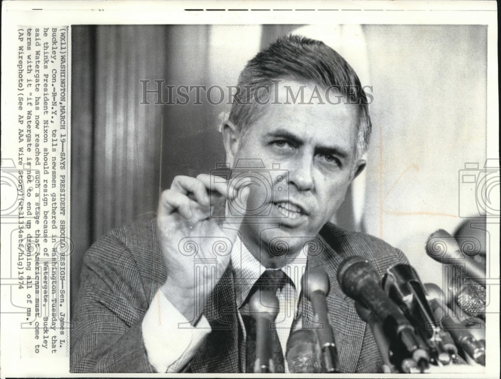 1974 Wire Photo Senator James L. Buckley during the press conference  - Historic Images