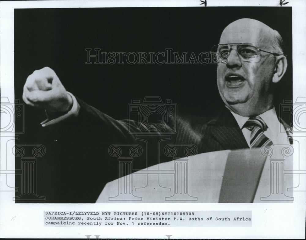 1984 Press Photo Johannesburg, South Africa: Prime Minister P.W. Botha - Historic Images