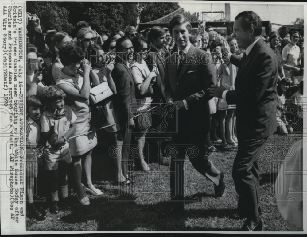 1970 President Nixon and Prince Charles meet the tourists - Historic Images