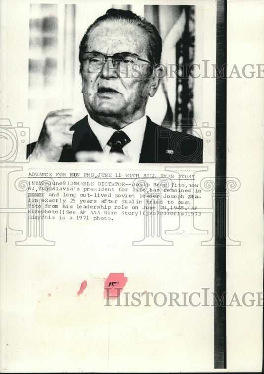 1973 Wire Photo Josip Broz Tito, Yugolavia's president for life  - Historic Images