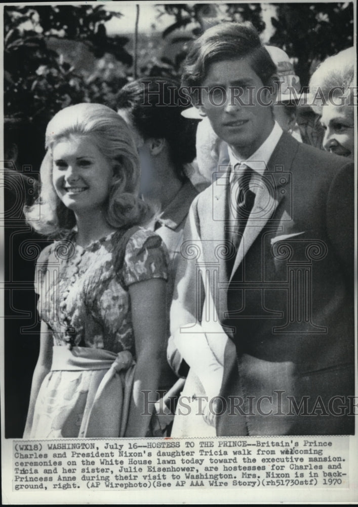 1970 Press Photo Britain&#39;s Prince Charles and President Nixon&#39;s daughter Tricia - Historic Images