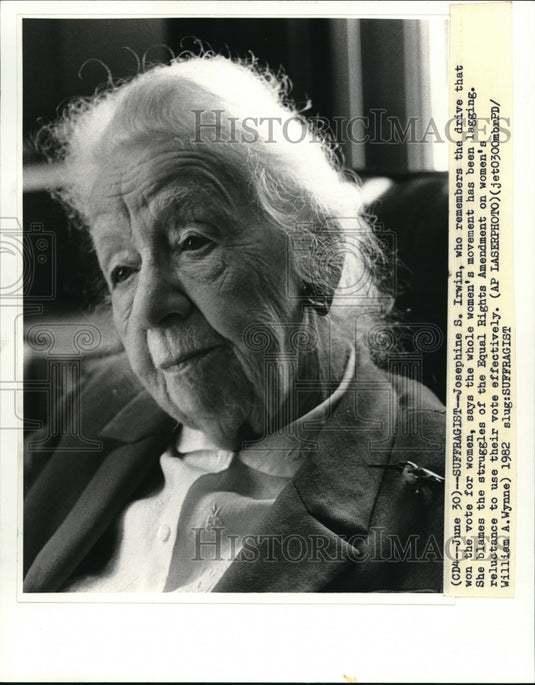 1982 Wire Photo Josephine Irwin on lagging women's movement - cvw00319 - Historic Images