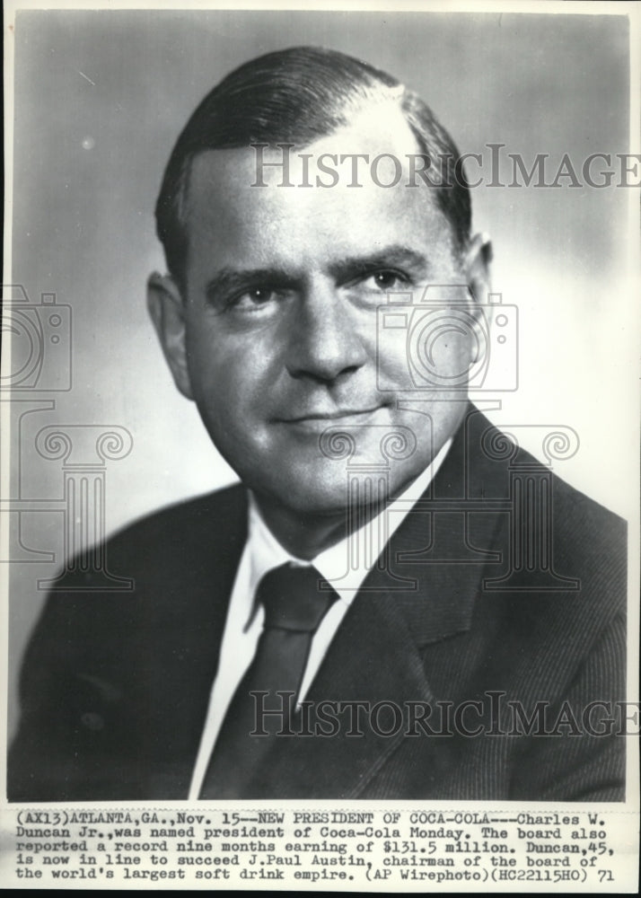 1971 Press Photo Charles W. Duncan Jr. President of Coca-Cola. - Historic Images