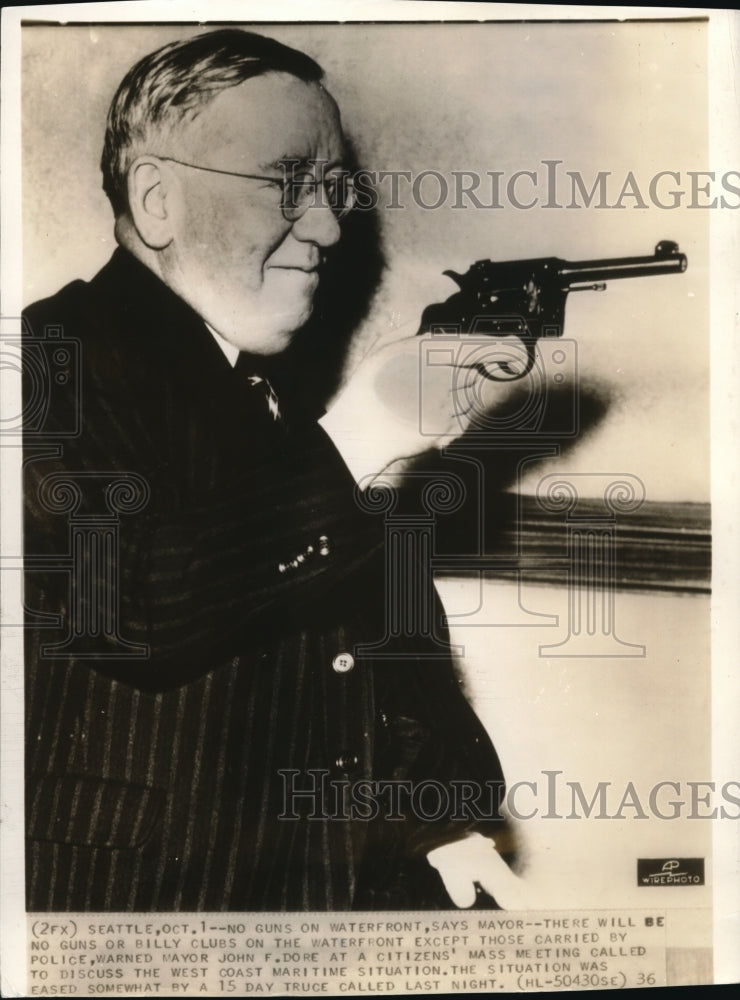 1936 Press Photo There will be no guns or billy clubs on the waterfront except - Historic Images