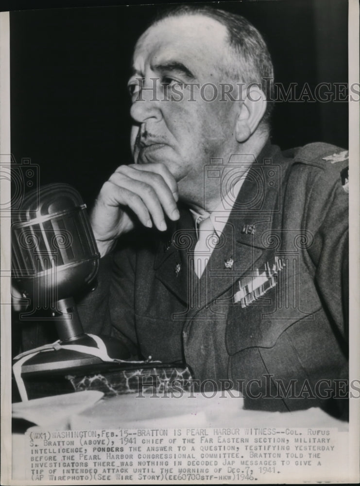 1946 Press Photo Col. Rufus S. Bratton, 1941 Chief of the Far Eastern Section - Historic Images