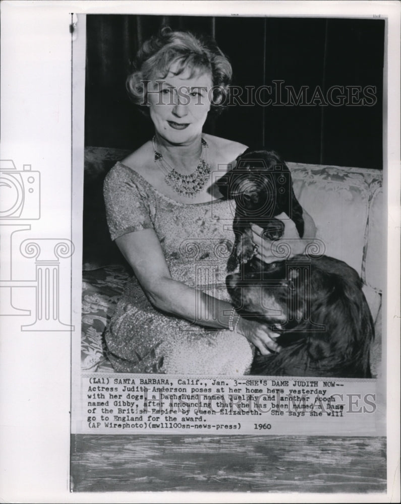 1960 Judith Anderson Poses with Her Dog at Her Home  - Historic Images