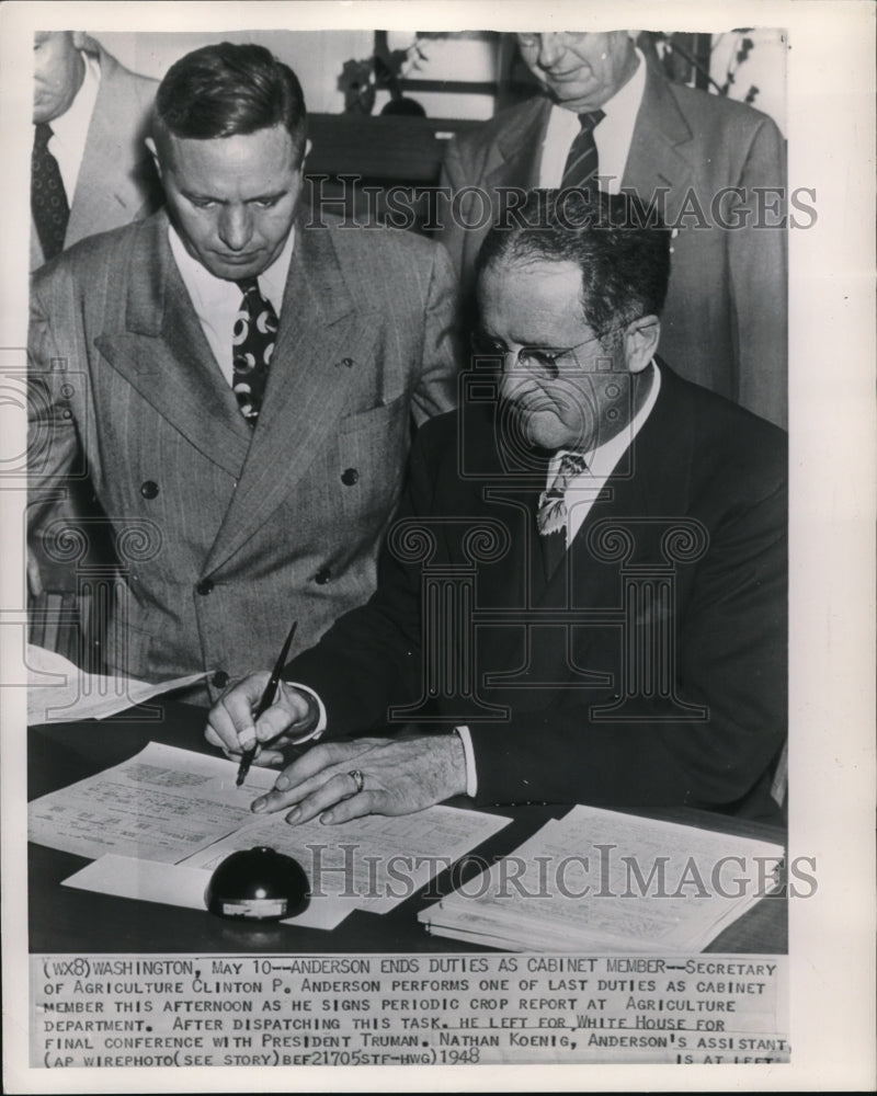 1948 Wire Photo Sec.of Agriculture C. P. Anderson Ends Duties as Cabinet Member - Historic Images