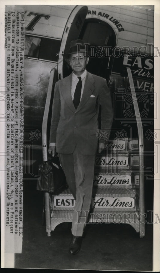 1944 Wire Photo Norman Armour, US Ambassador to Argentina back in Washington - Historic Images