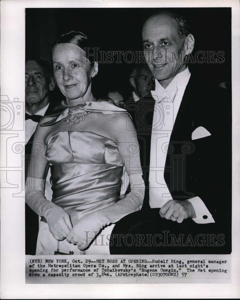 1957 Press Photo Mr &amp; Mrs Rodolf Bing Arrive at the Tchaikovsky&#39;s Opening - Historic Images