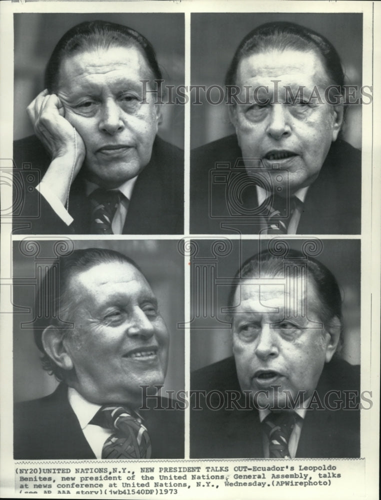 1973 Press Photo Leopoldo Benites Pres. of U.N General Assembly from Equador. - Historic Images