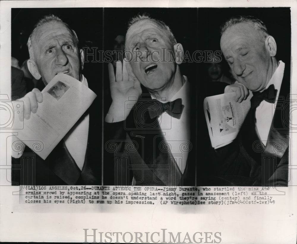 1949 Press Photo Jimmy Durante appeared at the opera opening - cvw00892 - Historic Images