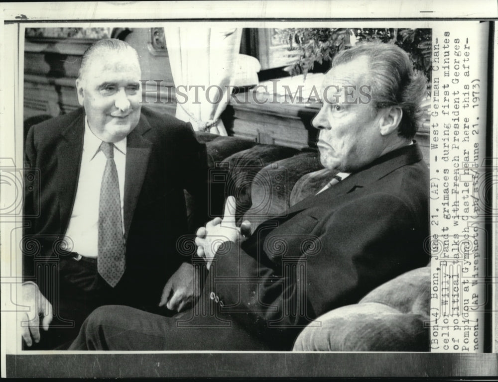 1973 Press Photo Willy Brandt West German Chancellor with Pres.George Pompidou. - Historic Images