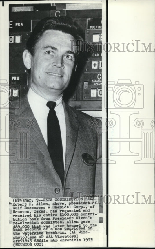 1973 Wire Photo Robert H. Allen President Gulf Resources & Chemical Corp.-Historic Images