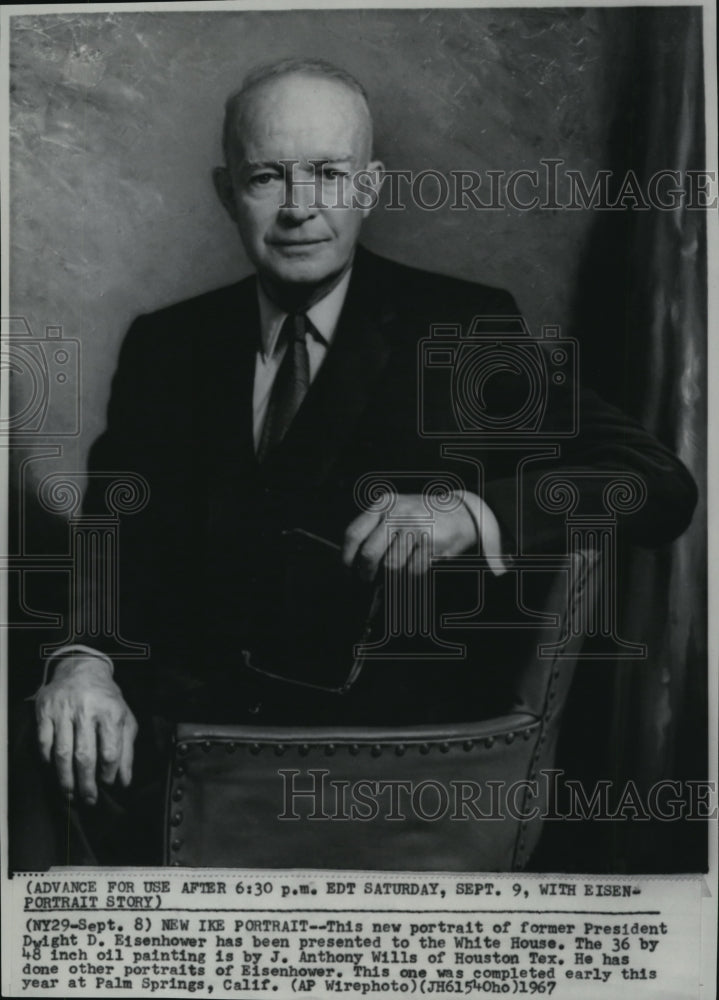 1967 Wire Photo The portrait of President Eisenhower at the White House wall-Historic Images