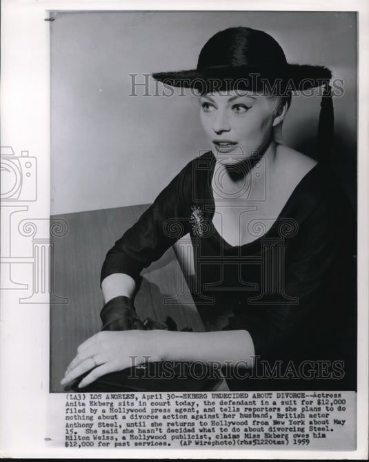 1959 Wire Photo Actress Anita Ekberg in court for $12,000 debt - cvw01084 - Historic Images