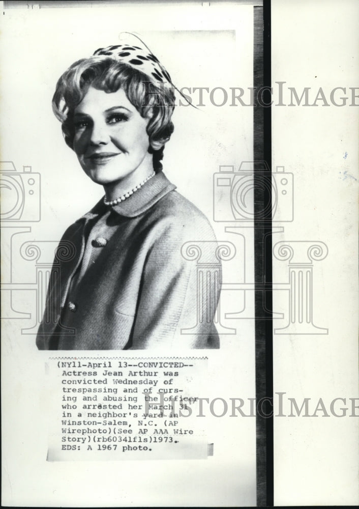 1967 Press Photo Actress Jean Arthur, convicted - Historic Images