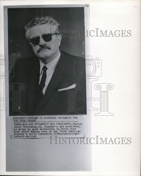 1961 Press Photo Carlos Julio Arosemena, Equador's new President - Historic Images
