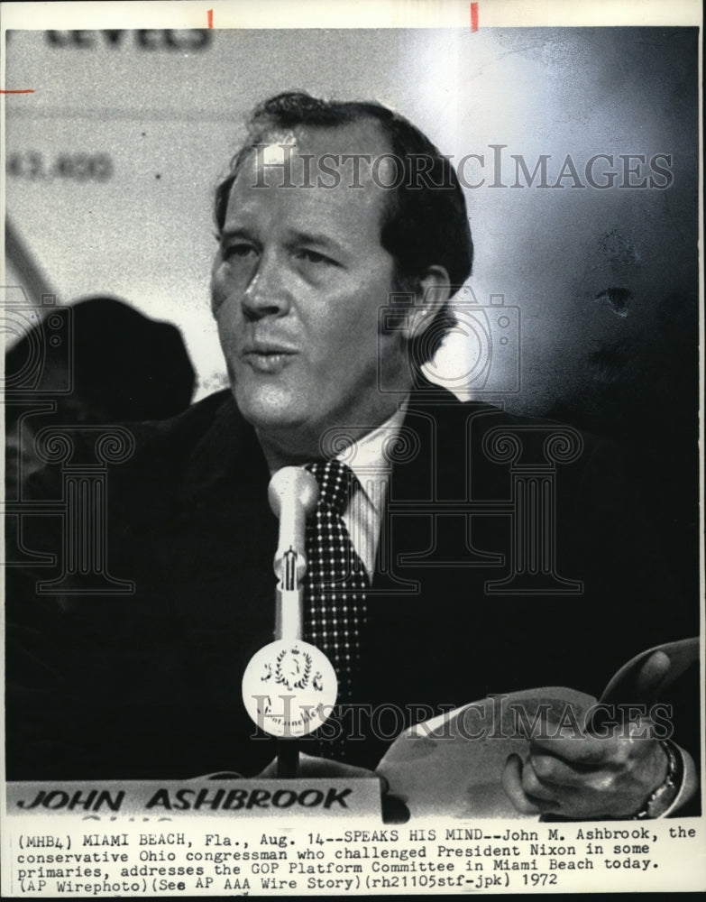 1972 Press Photo Rep John M Ashbrook challenge Pres Nixon addressed to GOP Com - Historic Images