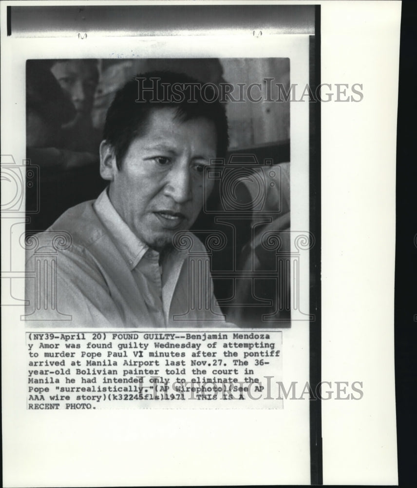 1971 Press Photo Benjamin Mendoza y Amor, guilty of attempting murder - Historic Images